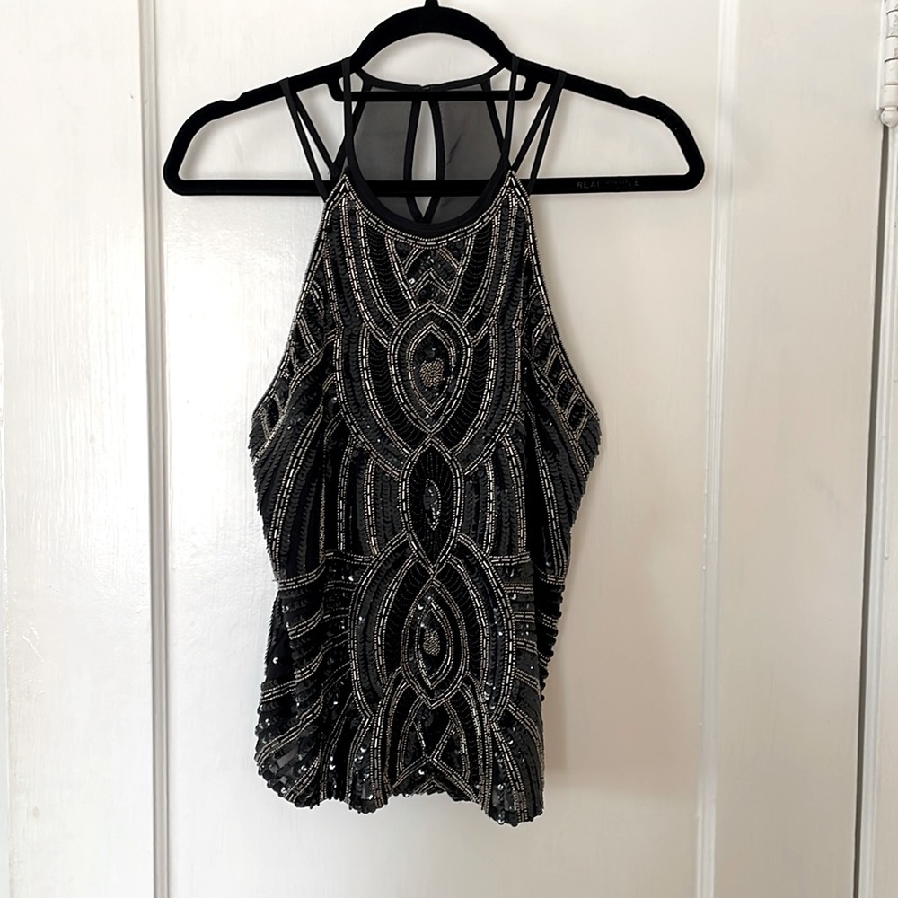 Parker black and silver beaded and sequined top